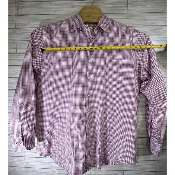 Peter Millar‎ Shirt Men Extra Large Red White Blue Cotton Check Long Button Up - Picture 9 of 9